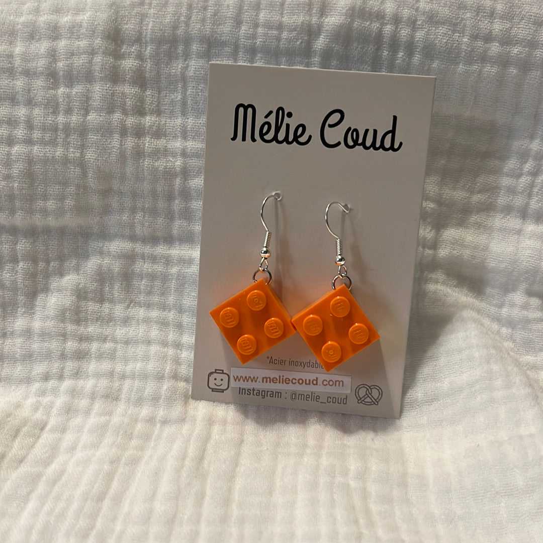 Boucles d'oreilles pendantes brique 4 tenons