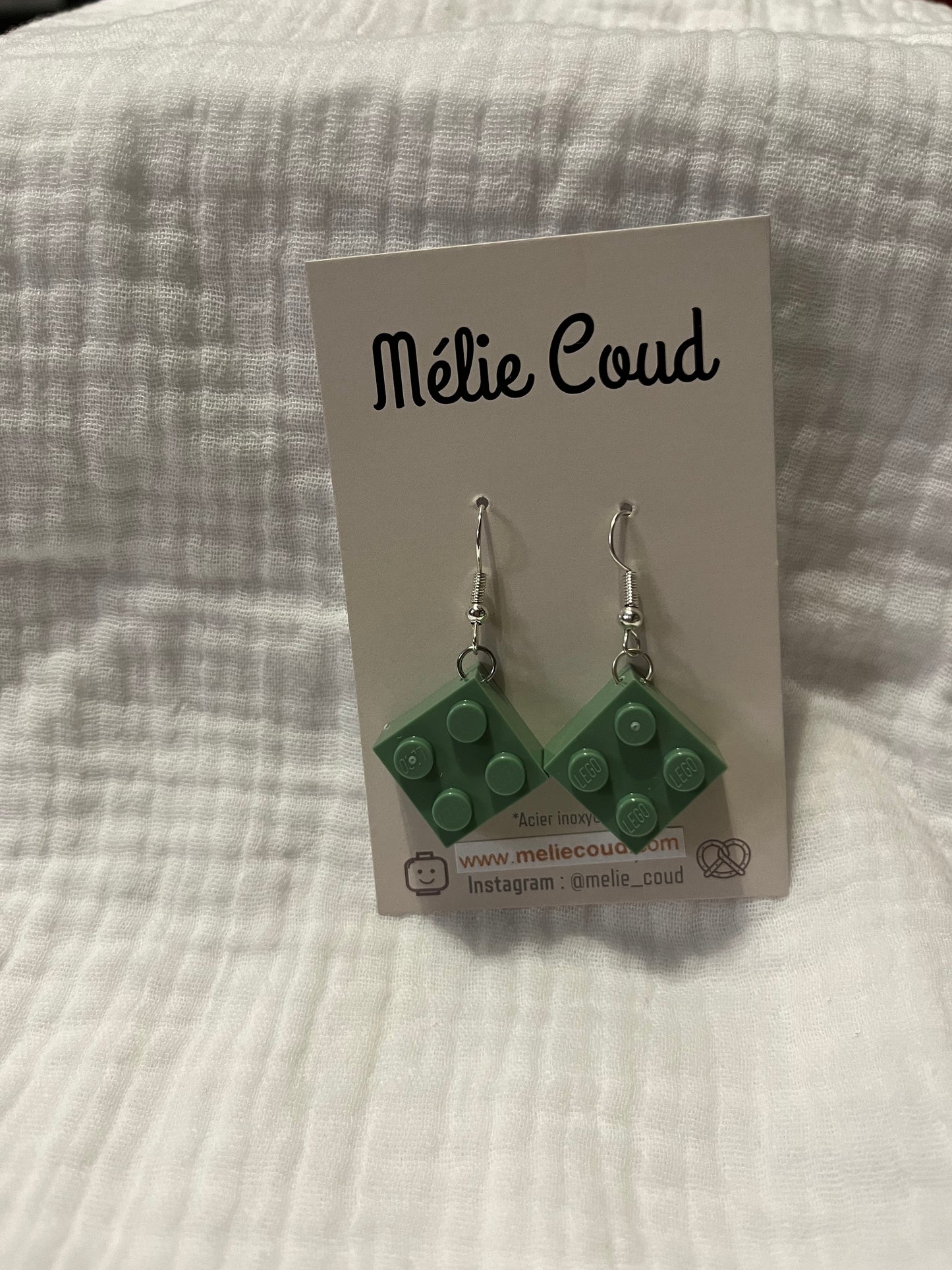 Boucles d'oreilles pendantes brique 4 tenons