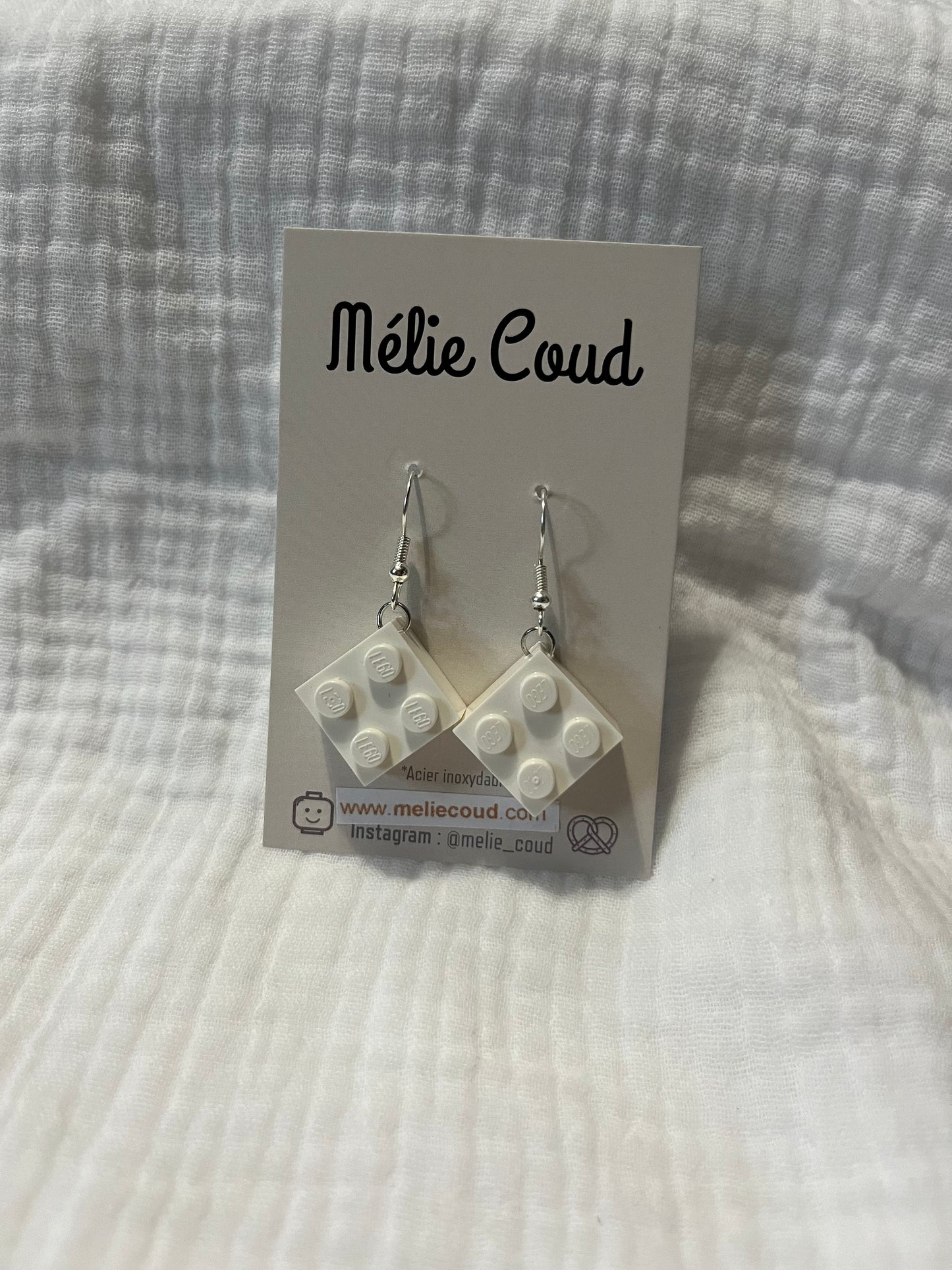 Boucles d'oreilles pendantes brique 4 tenons